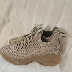 Steve Madden Taupe Knit Platform Sneakers with Crystal Detail